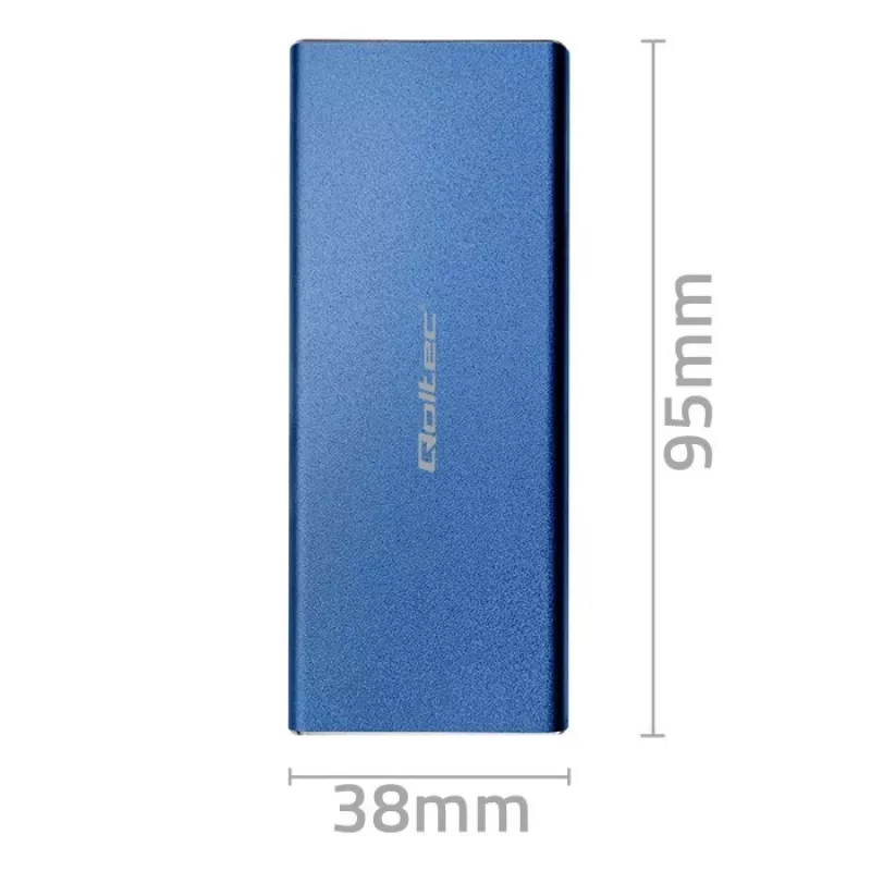 SSD dėžutė QOLTEC 51832 — išorinė M.2 SATA, USB 3.0, iki 2 TB, mėlyna, palaiko 30 mm diskus, 4 lizdai