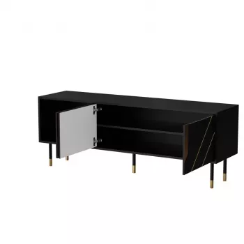 TV spintelė Cama Meble MOUNTAIN 154x40x55 cm — medžio drožlių plokštės viršus, juoda ir auksinė