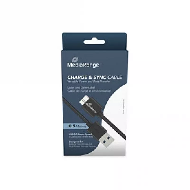 USB-A į Micro-B USB 3.0 įkrovimo ir sinchronizavimo laidas MediaRange MRCS239 — 50 cm, 5 Gbps, 5W, juodas