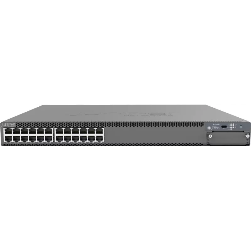 Juniper 24x1G prievadų komutatorius su 4x25G ir 2x100G aukštynkryptėmis jungtimis / sudėjimu. MACsec AES256 (EX4400-24T)