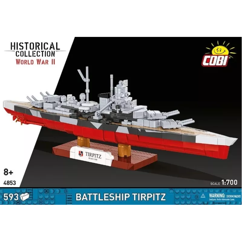 Konstruktorius Cobi Battleship Tirpitz modelis su 593 dalimis, mastelis ir demonstravimo ypatybės