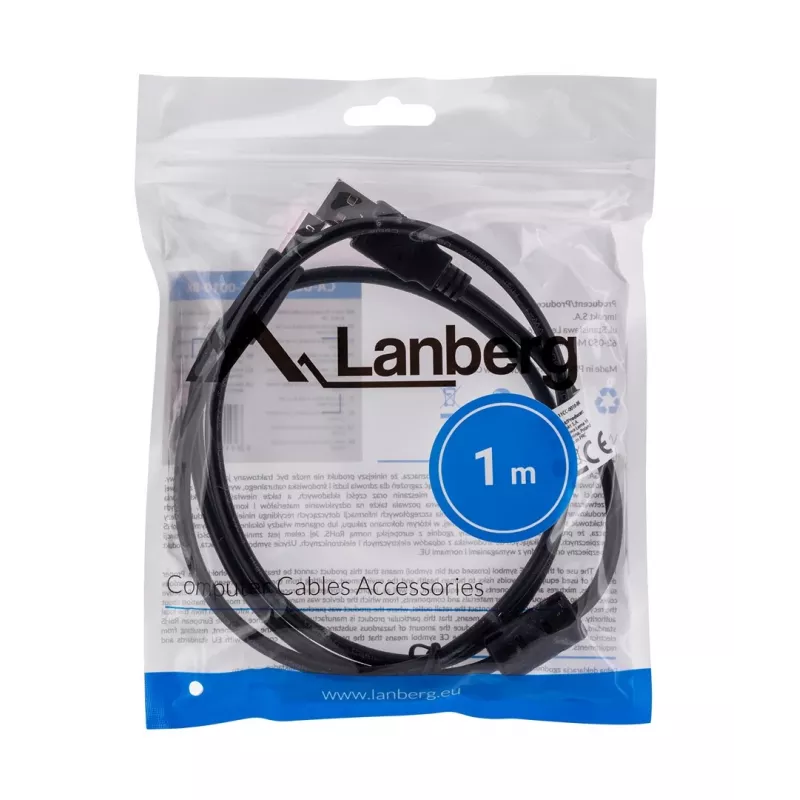 Lanberg CA-USBA-11CC-0010-BK USB laidas 1 m 2.0 USB B Juodas