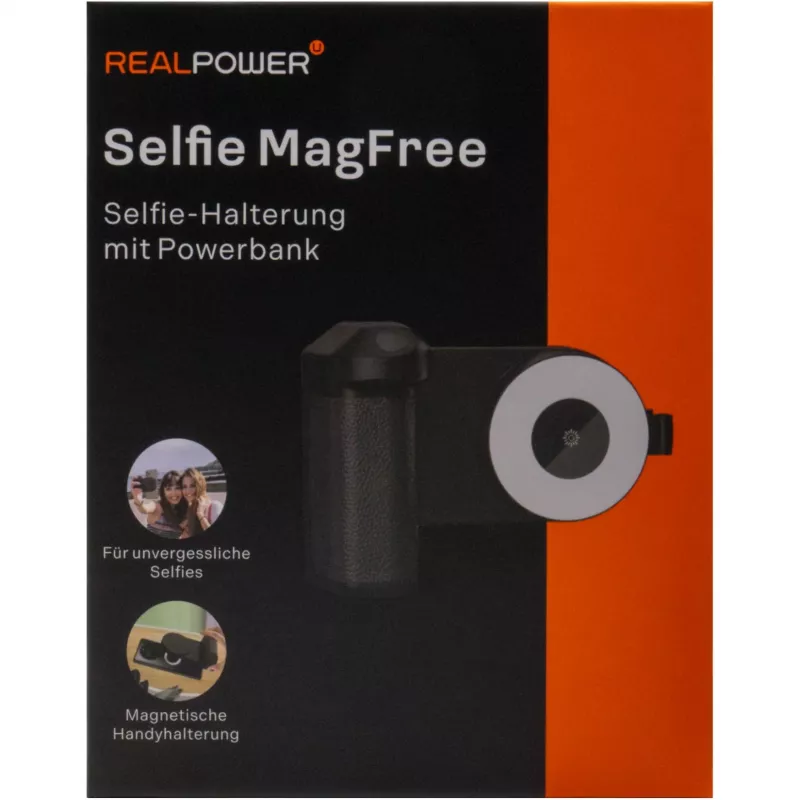 Selfie lemputė RealPower Selfie MagFree LED juoda balta ABS PU