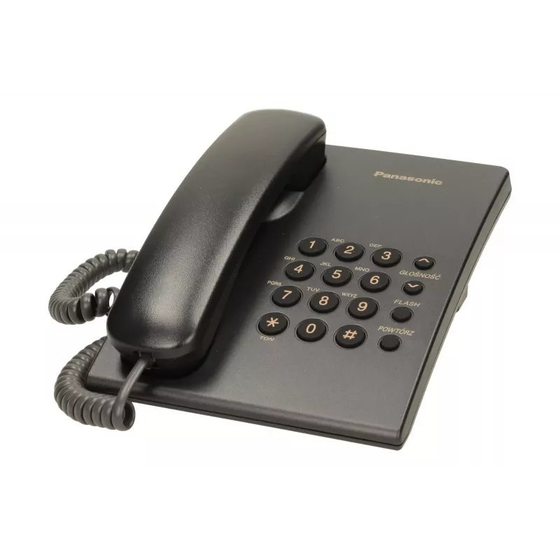 Laidinis telefonas Panasonic KX-TS500 juodas su skambintojo ID ir garsiakalbiu