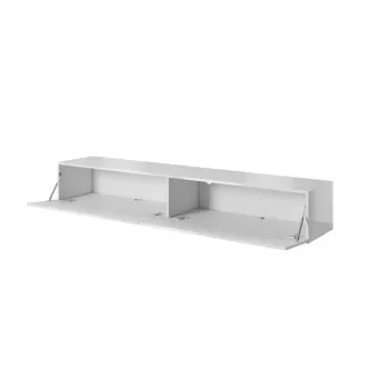 TV staliukas cama meble SLIDE 200 — 2000×400×300 mm, baltas blizgus MDF viršus, baltas rėmas