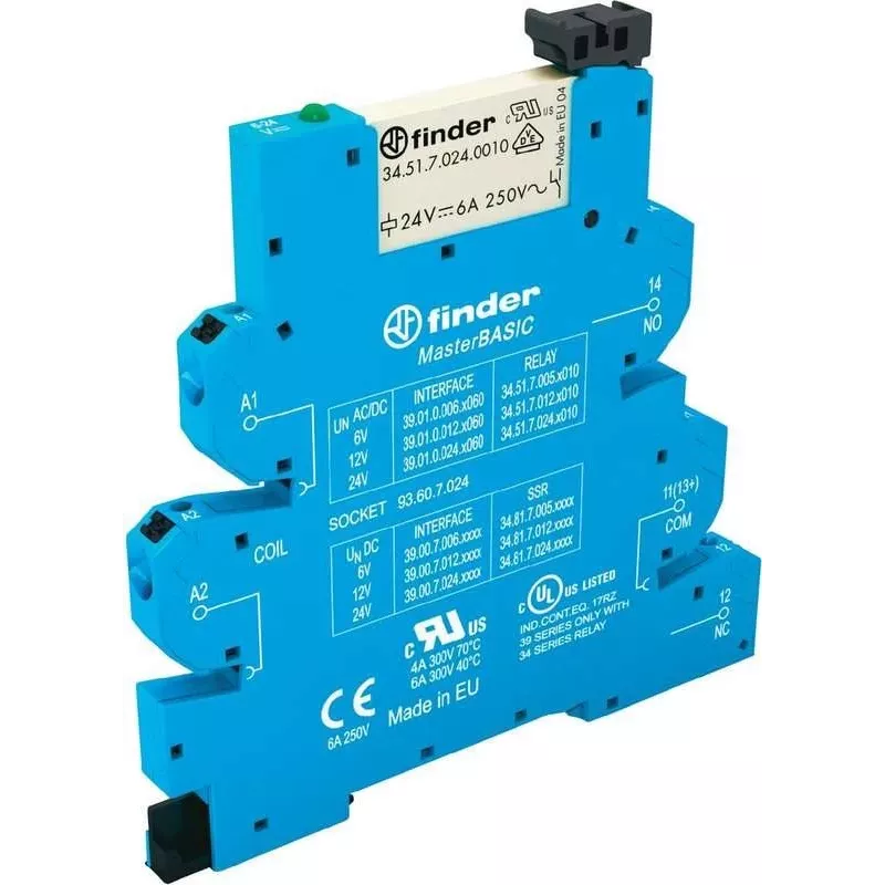 Elektromechaninė relė Finder 39.01.8.230.0060 230 V kint. sr. 6 A 1 perjungiamasis kontaktas
