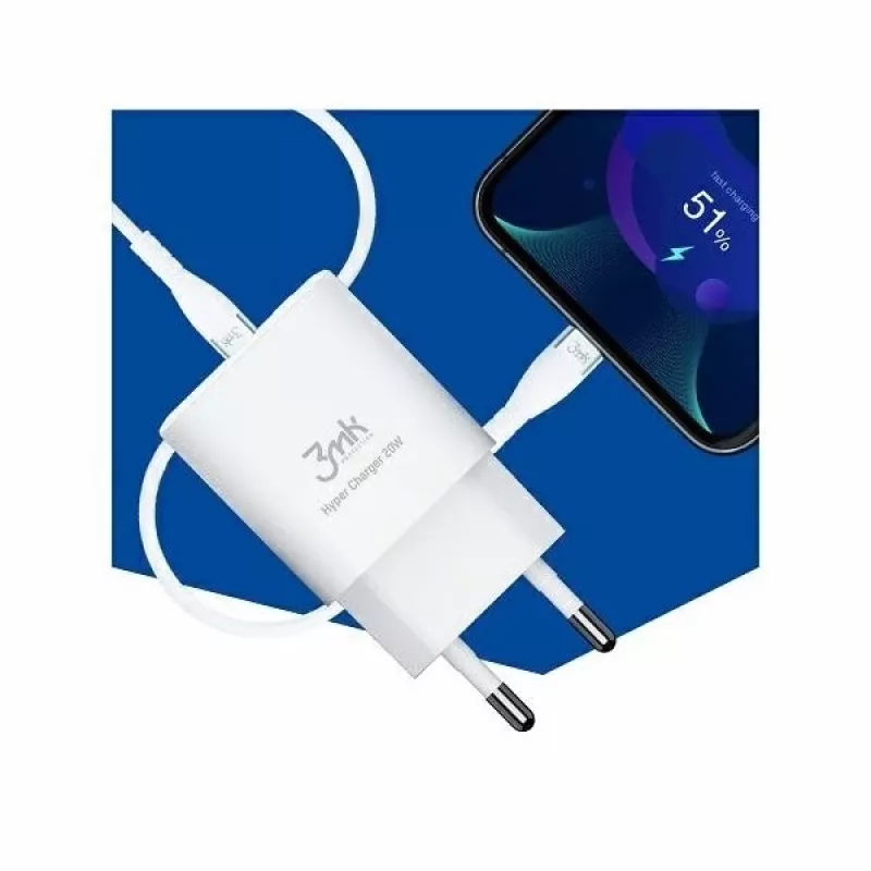 Charger 20W 1xUSB-C +USB-A PD QC Balta