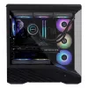 Kompiuterio korpusas Lian Li Vector V100 Midi Tower — juodas su permatomu skydeliu, palaiko 3×120 mm šoninius + 1×120 mm galinį ventiliatorius, 3,5 colio HDD, 2,5 colio SSD, 235,5×446×484,6 mm