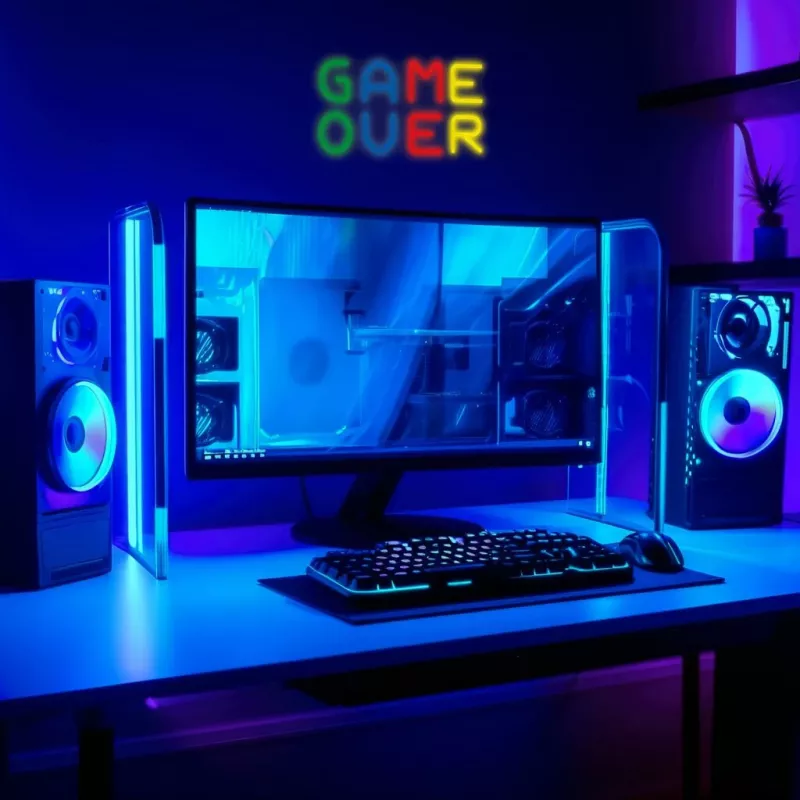 Neoninis ženklas MANTA SNL102MT — „Game Over“ stiliaus apšviečiama sienų puošmena, įjungiamas į lizdą LED neoninis efektas