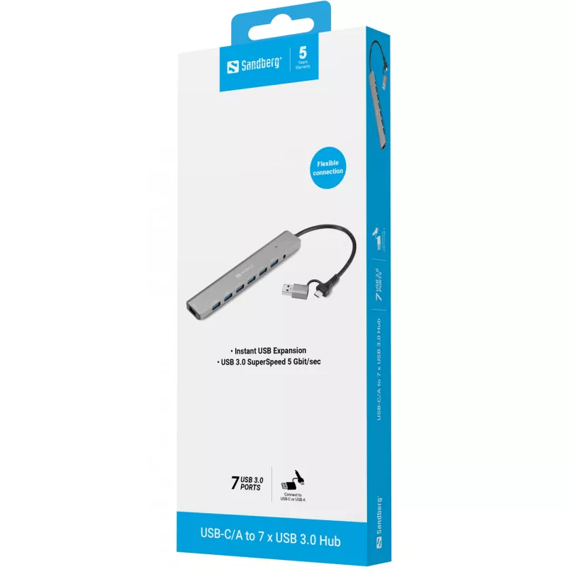 USB šakotuvas SANDBERG 136-66 — 7 USB 3.0 prievadai, maitinamas iš tinklo