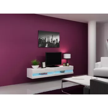 TV staliukas cama meble VIGO NEW 30/180/40, balta blizgi viršutinė dalis, medienos drožlių plokštė, 1800×400×300 mm