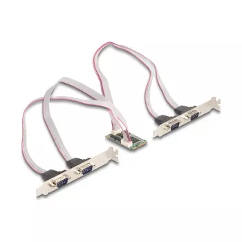 Vidinė RS-232 sąsajos plokštė DELOCK 95278 — Mini PCI Express priegloba, 4× RS-232 išėjimai, FIFO 256 B, 30×51×10 mm