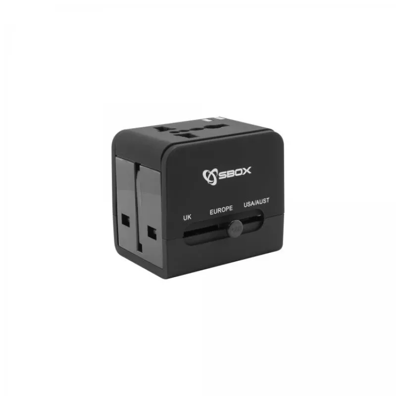 Keliautojo adapteris SBOX TA-23 su dvigubu USB įkrovikliu ir universaliu kištukų suderinamumu