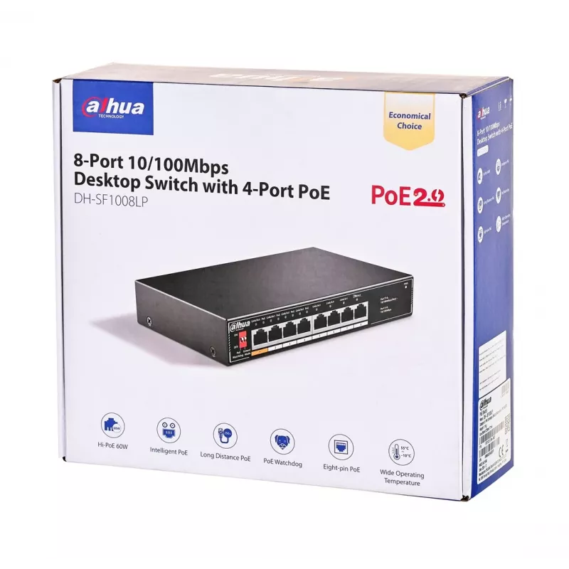 Dahua Technology PoE SF1008LP Nevaldomas L2 Fast Ethernet (10/100) Maitinimas per Ethernet (PoE) Juodas