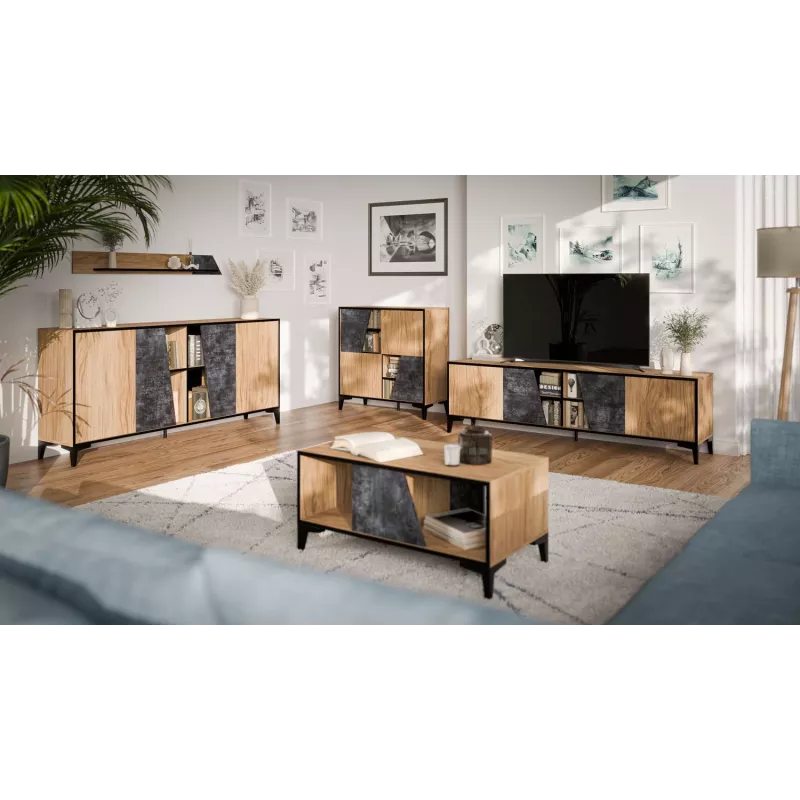 Plaukiojanti lentyna cama meble OVO 1300×200×150 mm ąžuolo/betono, medžio drožlių plokštė, montuojama ant sienos