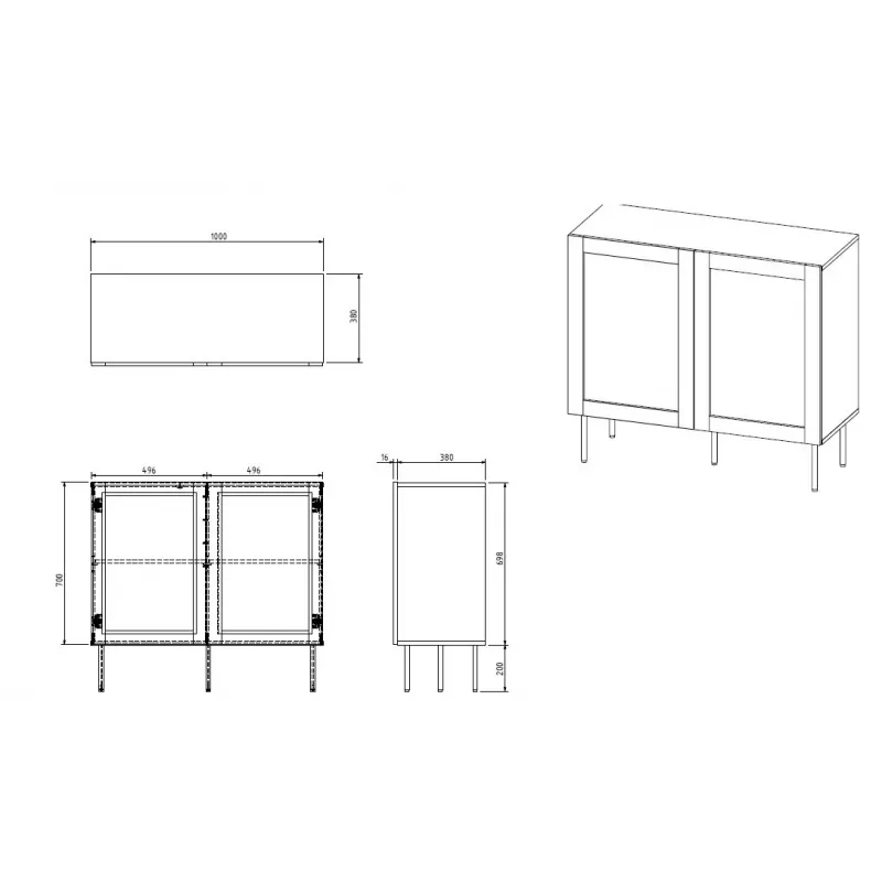 JUTA 2D komoda 100x39.5x90 juodas + linol calabria