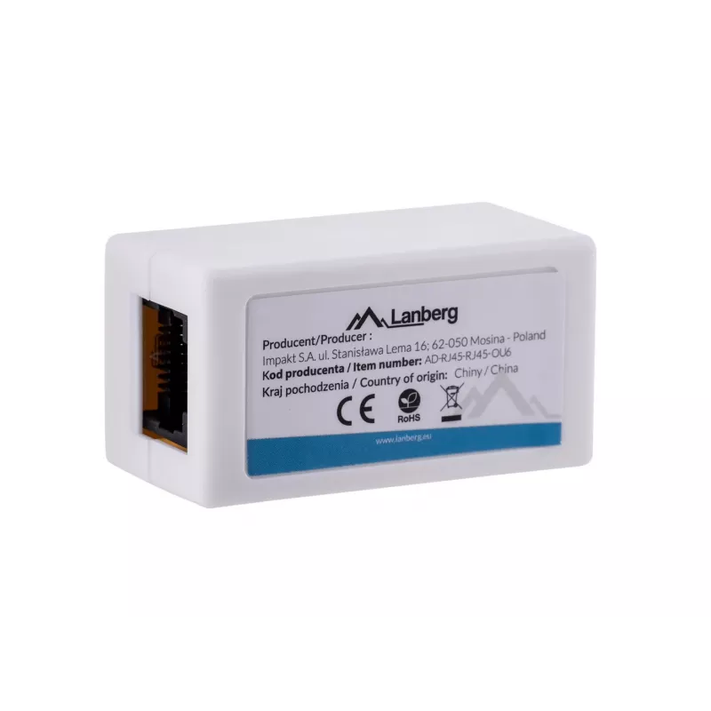 Tinklo šakotuvas LANBERG AD-RJ45-RJ45-OU6 — baltas RJ-45 1 įėjimas į 1 išėjimą
