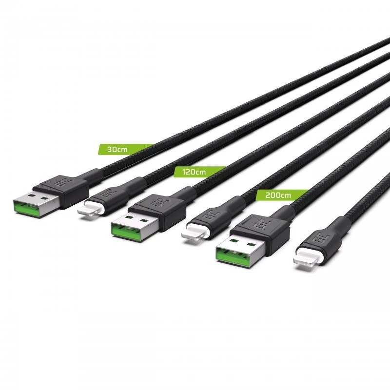 Lightning kabelių rinkinys Green Cell KABGCSET04 30cm 120cm 200cm