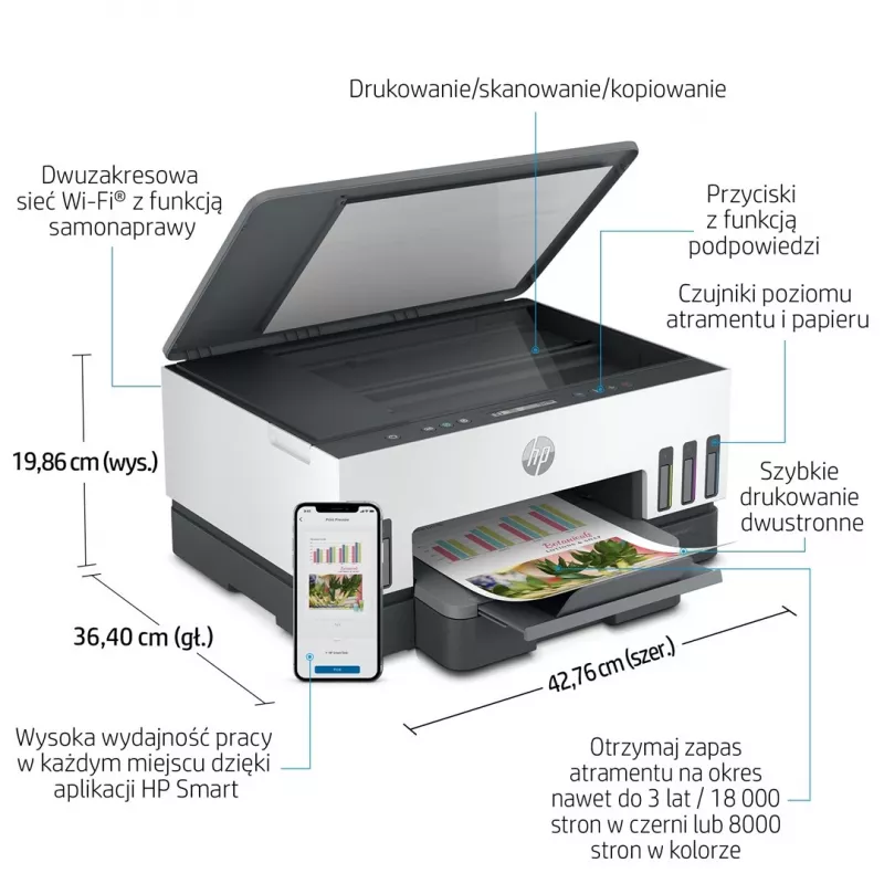 Daugiafunkcinis spausdintuvas HP Smart Tank 720 — terminis rašalinis, spalvotas, A4, Wi‑Fi, dvipusis, 4800x1200 dpi