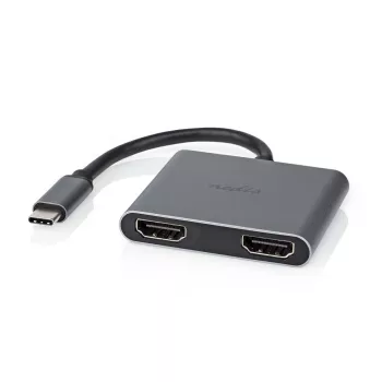 Nedis USB-C™ Adapter USB 3.2 Gen 1 | USB-C™ Plug | 2x HDMI™ | | 4K@30Hz | 0.10 m | Round | nickel-plated | PVC | Juoda | Box (CCGB64670BK01)