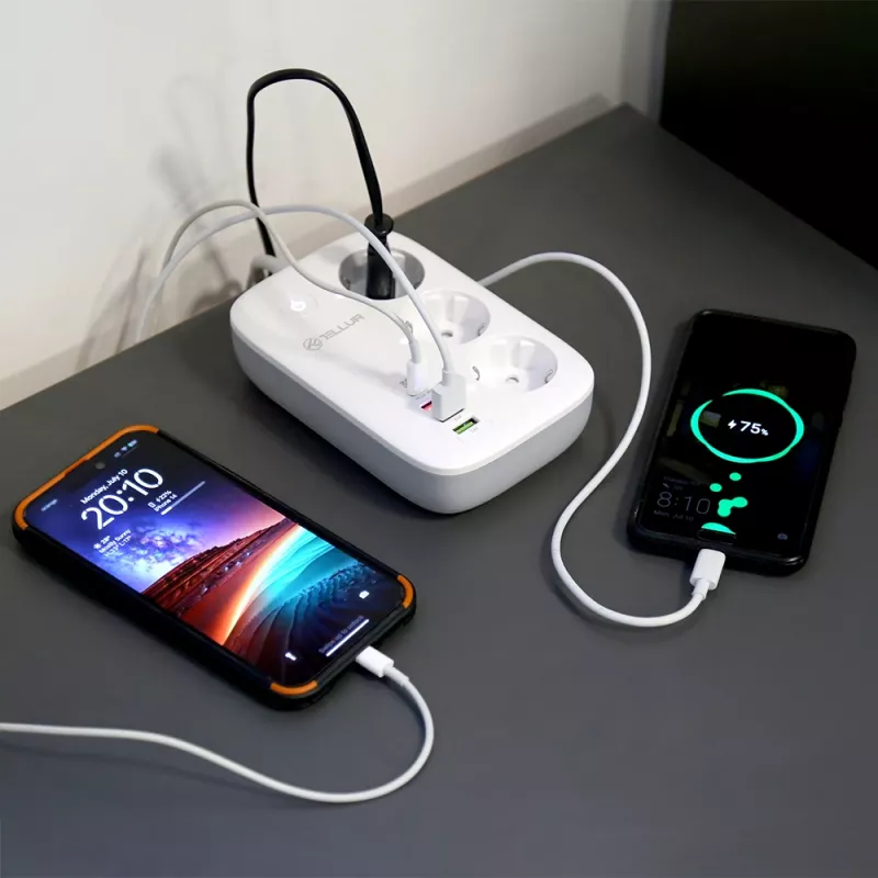 Maitinimo lizdas Tellur TLL331521 išmanusis WiFi maitinimo lizdas su 3 lizdais, PD 30W, QC 18W