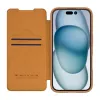 Apsauginis aplanko tipo dėklas Nillkin Qin Prop Leather, skirtas iPhone 16, rudas, su integruotu stovu