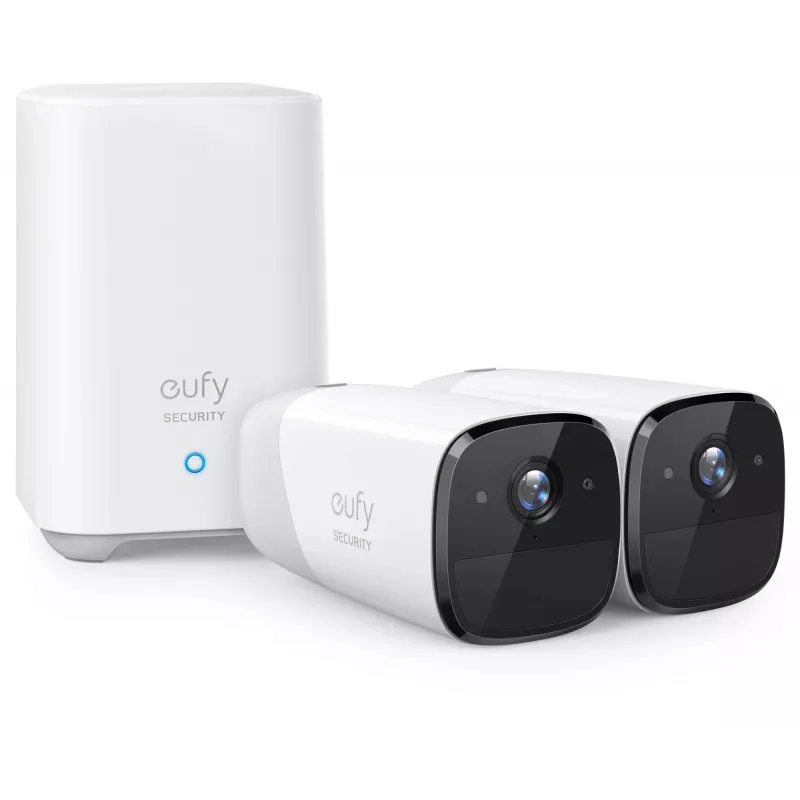 Eufy Security, eufyCam 2 Pro belaidė namų apsaugos kamerų sistema, 365 dienų baterijos veikimo laikas, suderinamumas su HomeKit, 2K raiška, IP67 atsparumas oro sąlygoms, naktinis matymas, 2 kamerų rinkinys, be mėnesinio mokesčio