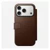 Odinis aplanko tipo telefono dėklas Nomad Modern Leather Folio, skirtas iPhone 17 Pro — rudas, tinka 6,3 colio (16 cm) ekranui, 4 kortelių kišenės