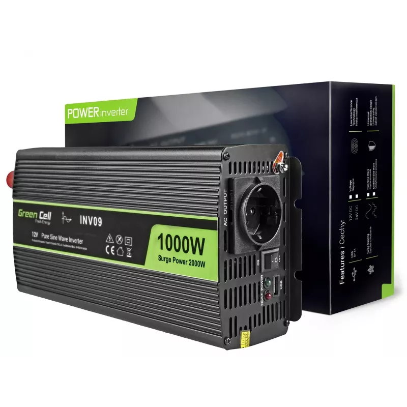 Green Cell INV09 maitinimo adapteris automobiliui 1000 W juodas