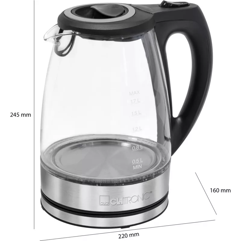 Elektrinis virdulys CLATRONIC WKS 3744 G — 1,7 l, 2200 W, nerūdijantis plienas / plastikas, vandens lygio indikatorius