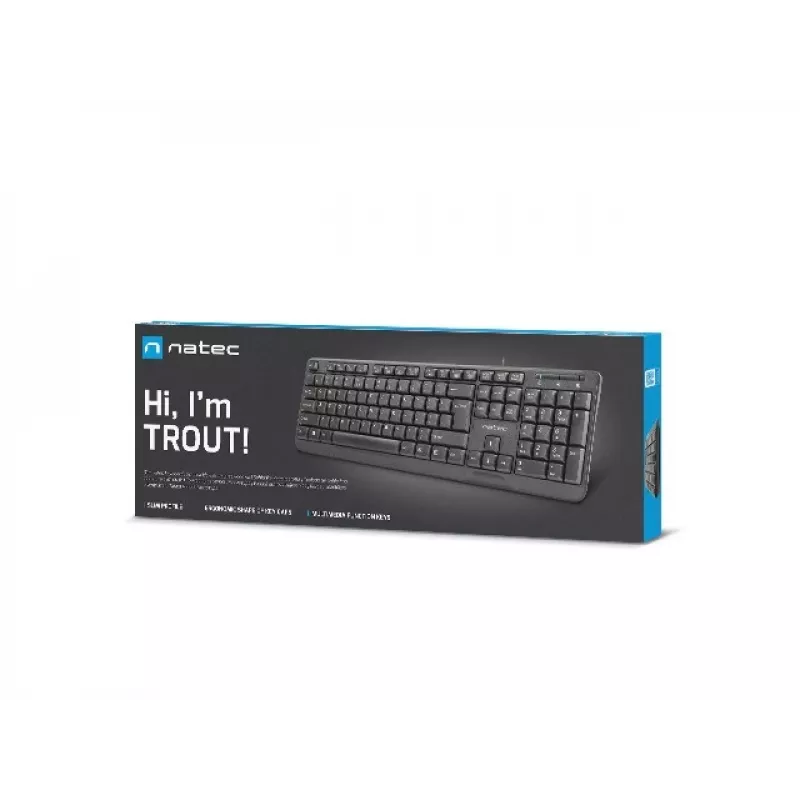 NATEC KLAVIATŪRA TROUT plonas USB, US IŠDĖSTYMAS, JUODA