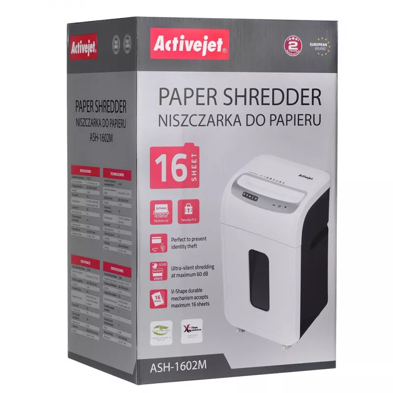Smulkintuvas Activejet ASH-1602M, P-5, 28 l, 2x14 mm smulkintos dalelės, baltas