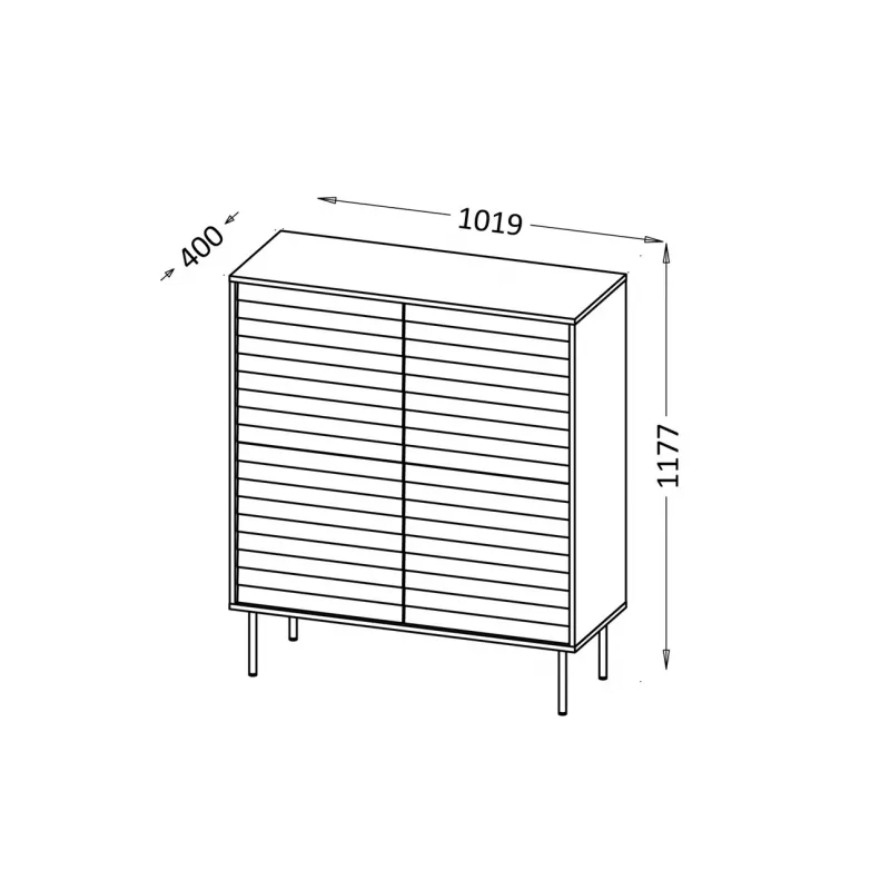 Komoda cama meble CORTINA 102x40x118 cm, juoda, medžio drožlių plokštės korpusas, 16 mm, durelės 18 mm