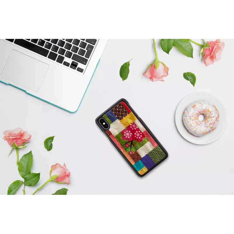 Apsauginis išmaniojo telefono dėklas iKins, skirtas iPhone XS Max — vyšnių žiedų raštas, juodas