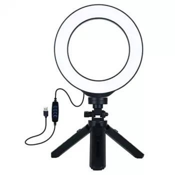 LED žiedinis šviestuvas 16 cm su trikoju stovu 12–14,5 cm, USB