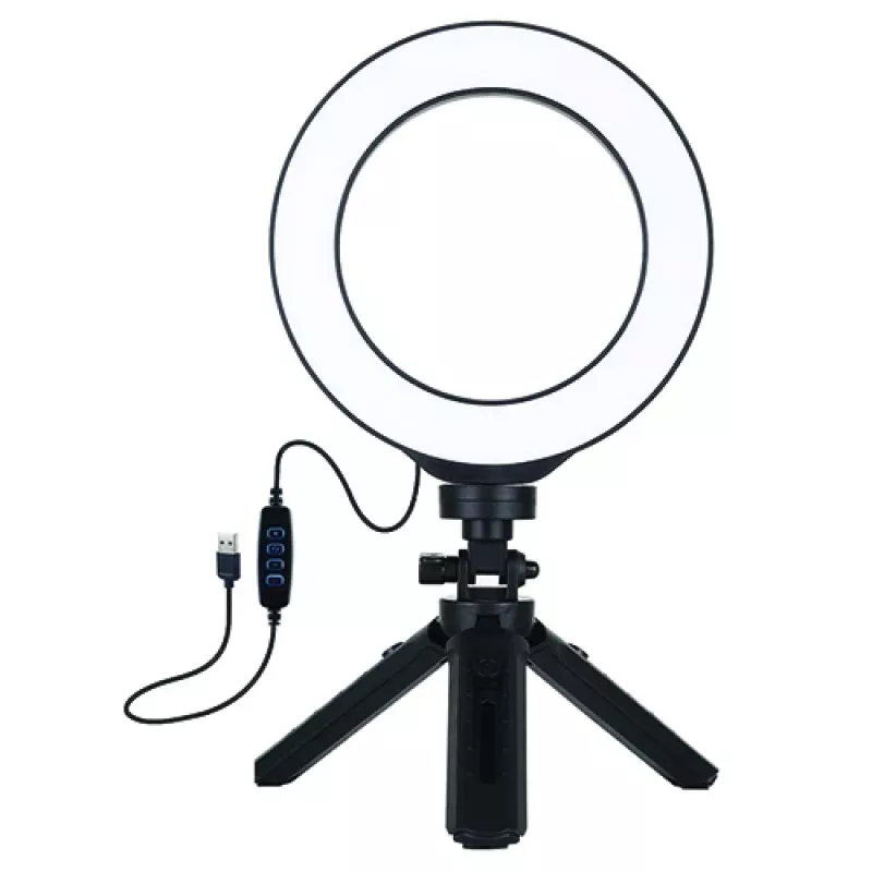 LED žiedinis šviestuvas 16 cm su trikoju stovu 12–14,5 cm, USB