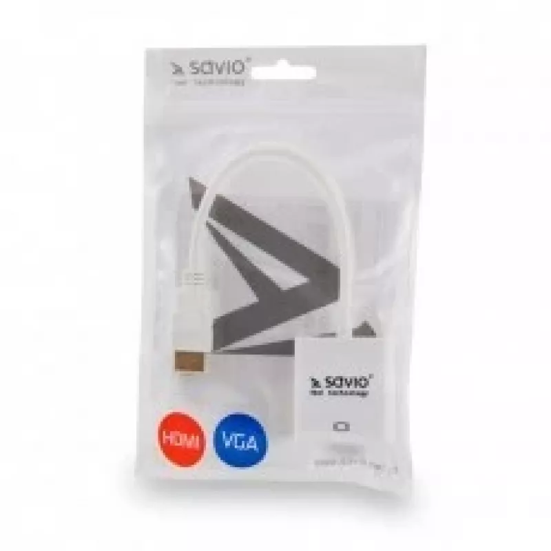 HDMI patinas į VGA patelę adapteris SAVIO CL-201, HDMI A į VGA D-Sub, baltas, 0,1 m, iki 1920x1200