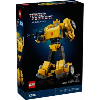 LEGO Icons Transformers Bumblebee veiksmo figūrėlės konstravimo rinkinys, kolekcionuojamas robotų modelio rinkinys suaugusiesiems, konvertuojamas į transporto priemonės režimą, dovana vyrams