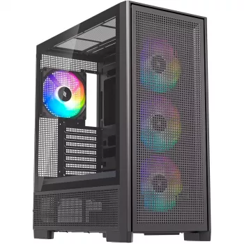 Kompiuterio korpusas Silentware Air 2000 A-RGB juodas — midi bokštas, grūdinto stiklo šoninis skydelis