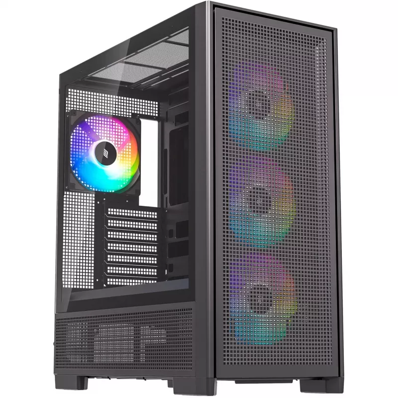 Kompiuterio korpusas Silentware Air 2000 A-RGB juodas — midi bokštas, grūdinto stiklo šoninis skydelis