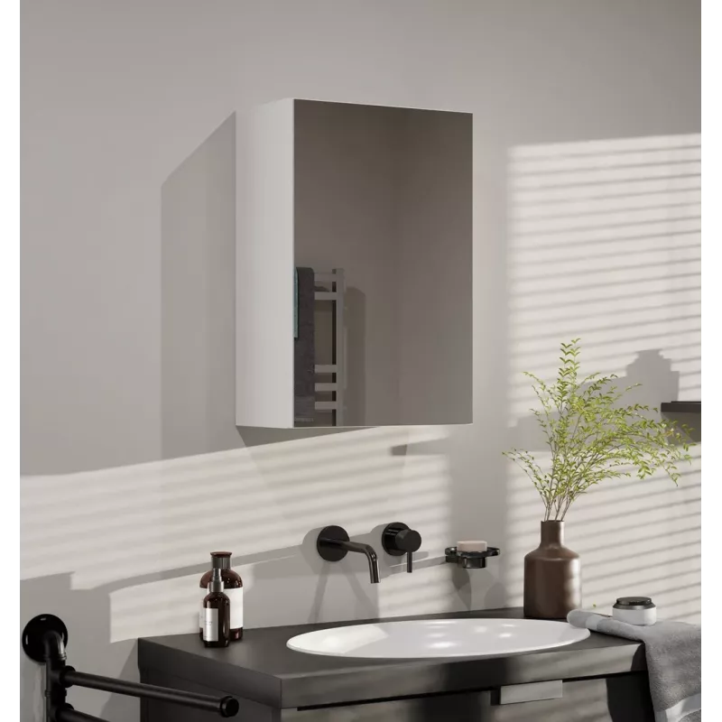 Vonios sieninė spintelė viršutinė e shop POLA 1DL BIEL — 400×220×600 mm, 3 lentynos, balta