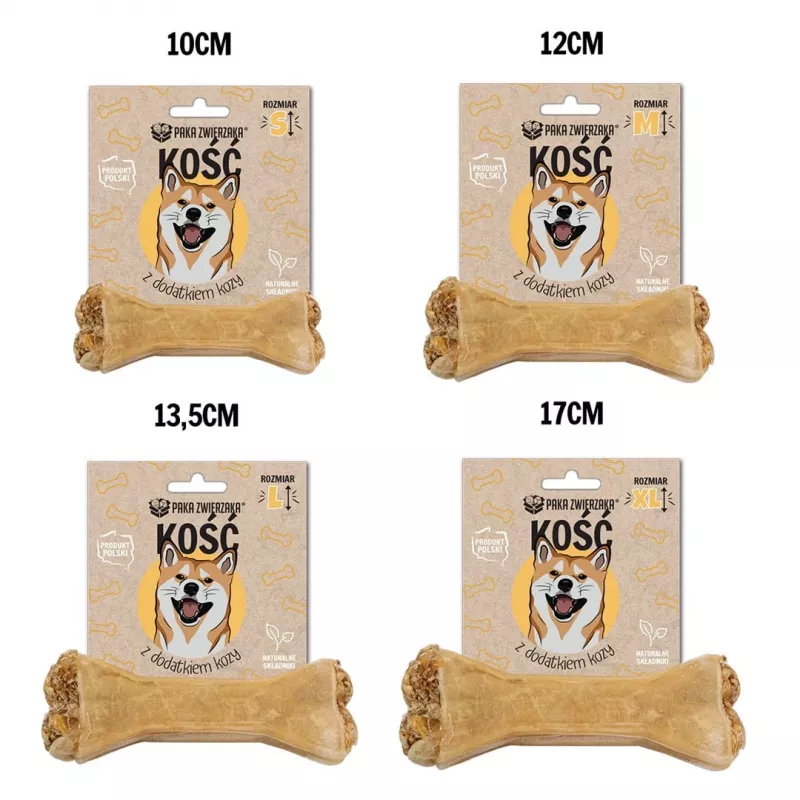 Šuns dantų kramtukas PAKA ZWIERZAKA Kaulas su ožka M 12 cm 55 g — dantų kramtukas suaugusiems šunims, be glitimo ir cukraus