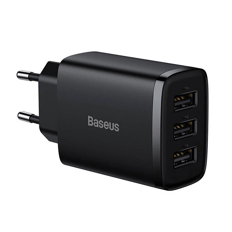 Baseus kompaktiškas greitasis įkroviklis, 3x USB, 17W (juodas)