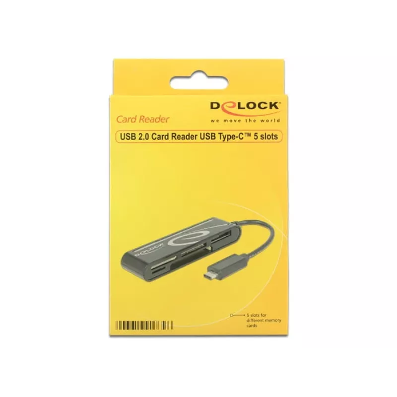 DeLOCK USB2.0 kortelių skaitytuvas USB Type-C vyriškas 5 lizdai - Kortelių skaitytuvas - Visas viename (Multi-Format) - USB-C (91739)