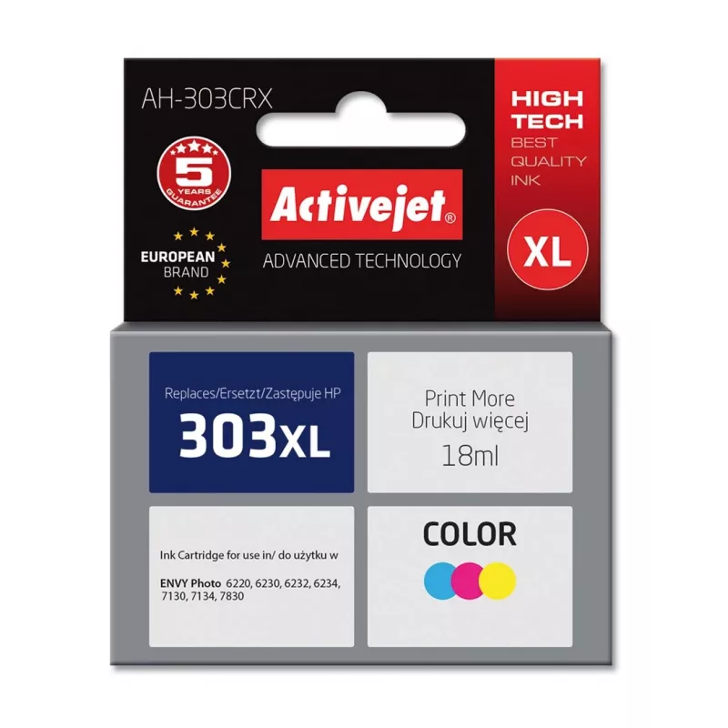 Activejet AH-303CRX rašalo kasetė (pakaitalas HP 303XL T6N03AE; Premium; 18ml; spalvota)