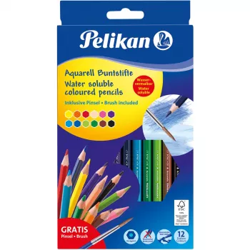 Spalvoti pieštukai Pelikan 700672 12 vnt. juoda mėlyna ruda žalia šviesiai mėlyna šviesiai žalia oranžinė persikinė rožinė raudona violetinė geltona