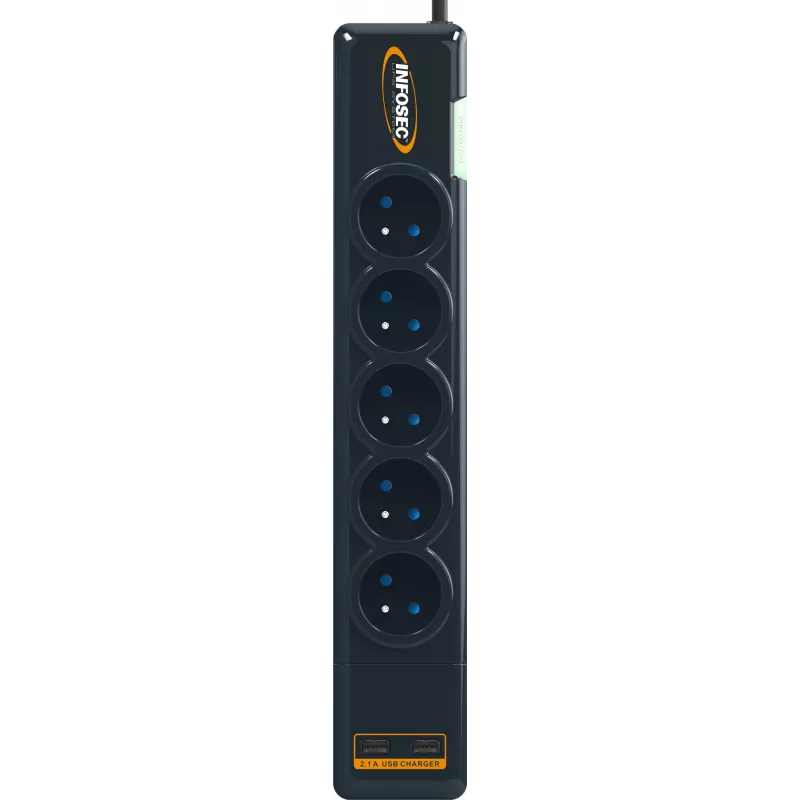 Maitinimo šakotuvas Infosec S5 USB NEO juodas 5 kintamosios srovės lizdai 230 V 1,5 m