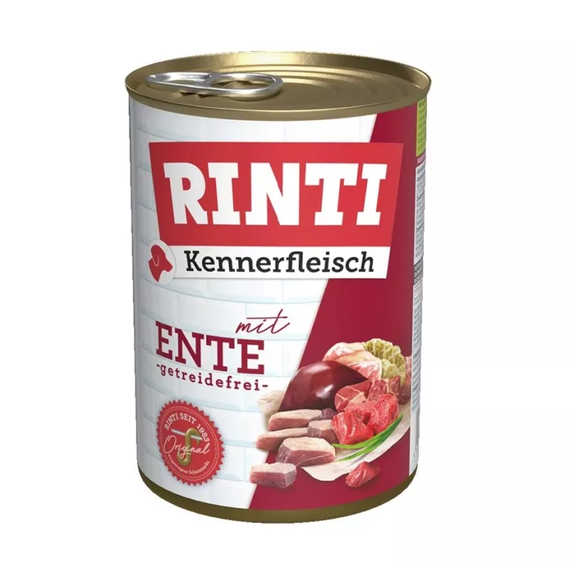Šlapias šunų ėdalas RINTI Kennerfleisch Antis Suaugusiems 400 g — be grūdų, skardinė