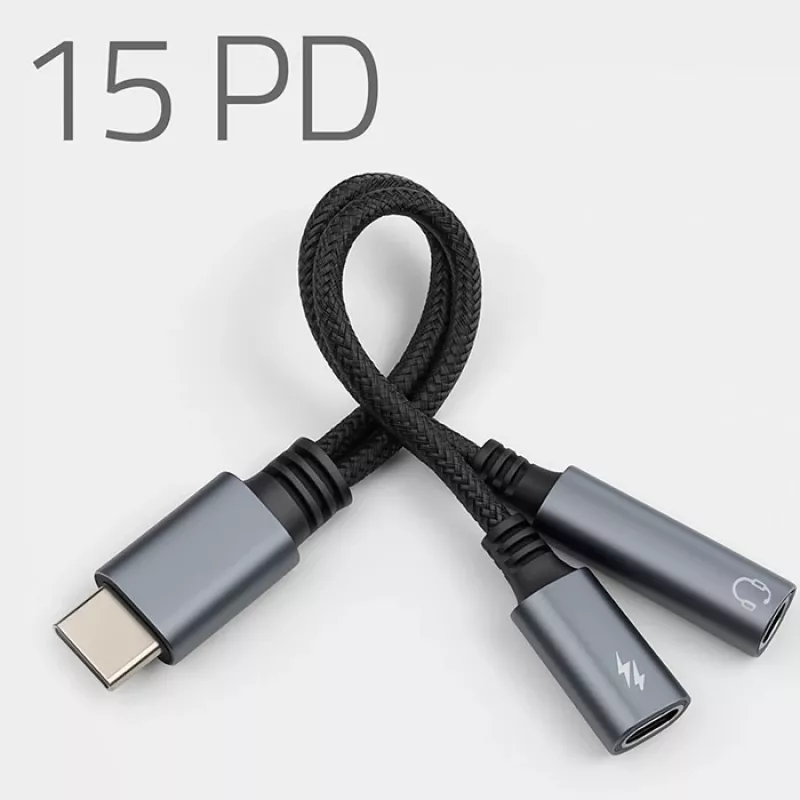 Adapteris 2-in-1 USB-C USB-C 3,5 mm lizdas PD 15W