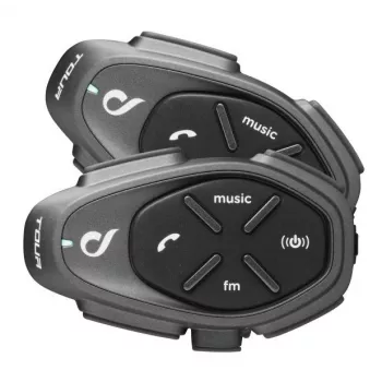 Motociklo domofonas INTERPHONE TOUR HD, 2 vnt., Bluetooth 4.0, veikimo nuotolis 1500 m, iki 20 val. baterijos veikimo laikas, juodas